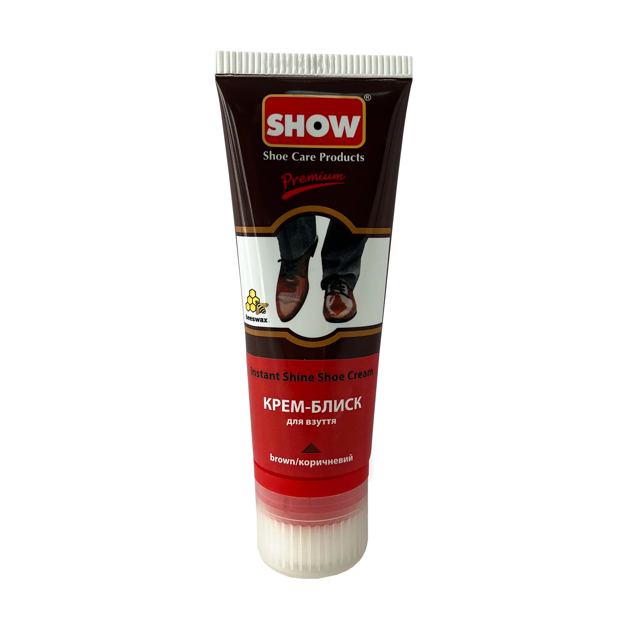 Крем-блиск для взуття SHOW Instant Shine Shoe Cream з губкою, коричневий, 75 мл (туба)